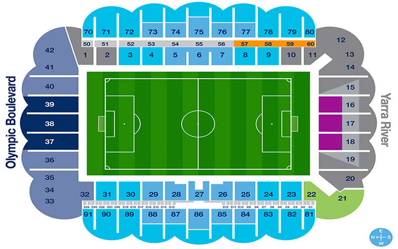 Melbourne Rectangular Stadium, Melbourne, Victoria, Australia Seating Plan
