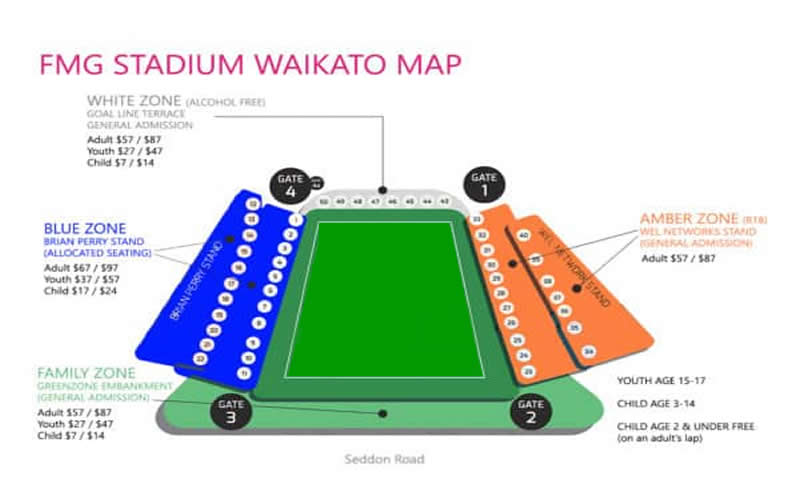 Waikato Stadium, Hamilton, New Zealand Seating Plan