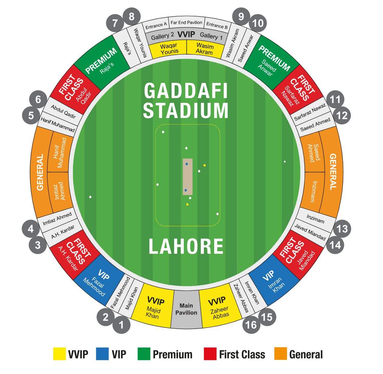 Gaddafi Stadium, Lahore, Pakistan Seating Plan